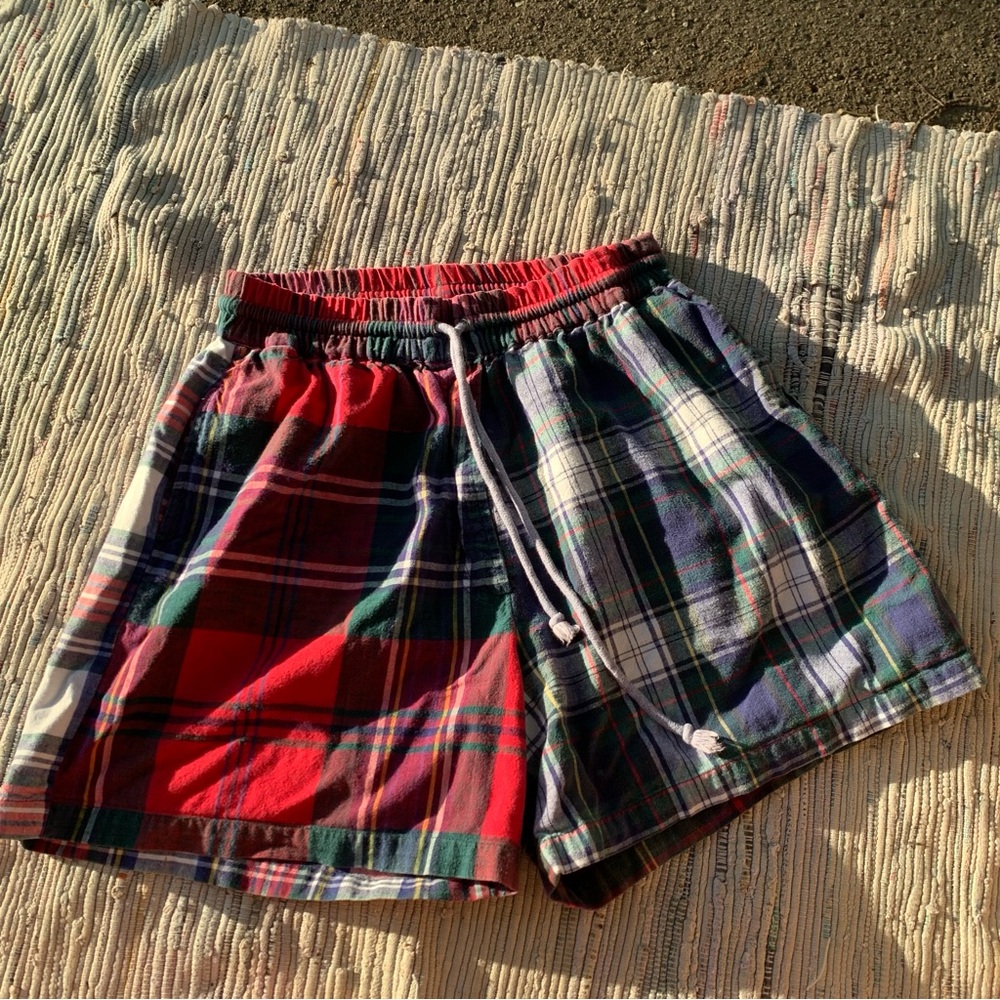 Vintage 90s shorts cotton flannel plaid pull on Drawstring Shorts